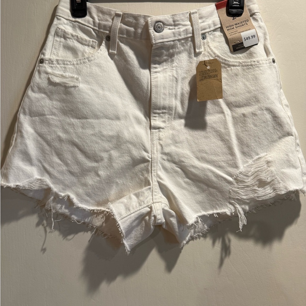 Levi's White Distressed Jean Shorts High-Waisted